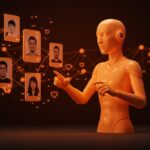 Bumble Bee asistente IA conversacional facilitando matchmaking sin swipes en apps de citas con inteligencia artificial, representado con colores naranja y negro.