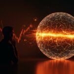 Imagen conceptual sobre la posible burbuja de inversión en inteligencia artificial con fundador observando una burbuja digital a punto de estallar en el mercado tech.