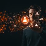 Guía para startups de búsqueda AI 2026 con optimización GEO y AEO, mostrando interacción con motores de respuesta inteligentes como ChatGPT, Perplexity y Gemini.