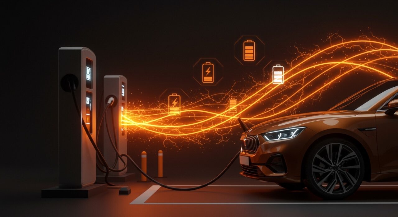 Vehículo eléctrico cargando rápidamente en estación rápida BYD, destacando innovación en carga rápida y tecnología de baterías para movilidad eléctrica.