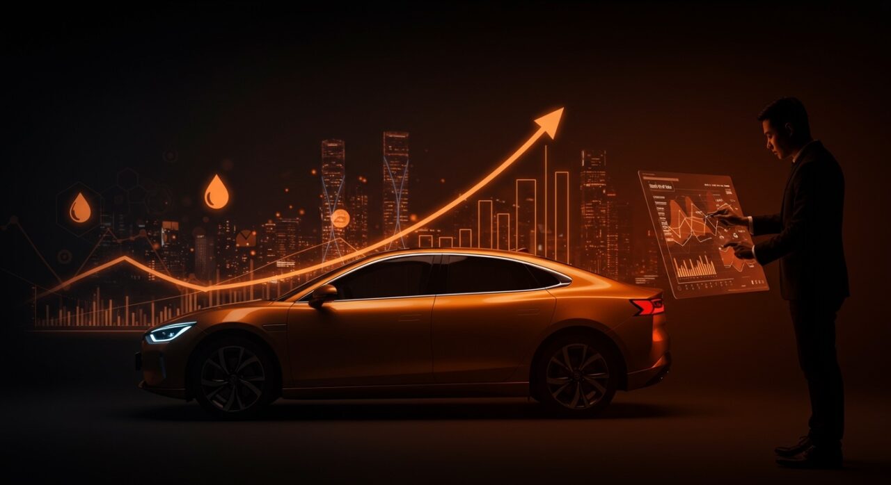 Imagen destacada de vehículo eléctrico BYD y líder empresarial analizando tendencias del mercado EV y movilidad sostenible en 2026.