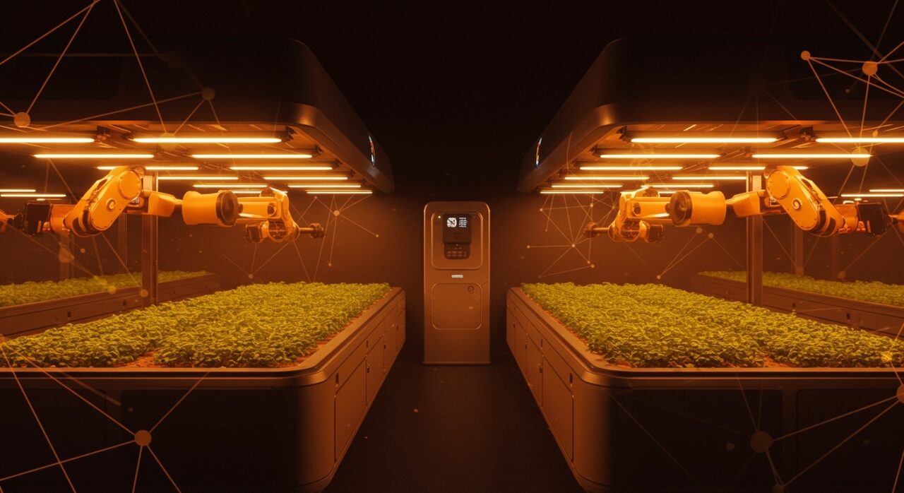 Invernadero robótico autónomo de agricultura indoor innovadora destacando tecnología y automatización agrícola para agtech en LATAM.