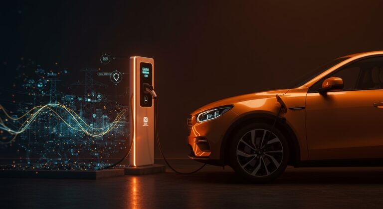 Carga inteligente para coche eléctrico optimizando costos y gestión de la red eléctrica en movilidad eléctrica sostenible.