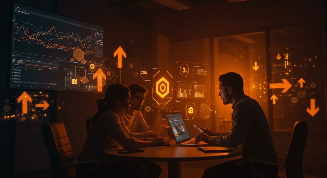 Equipo de startup gestionando incidentes de CDN y cache en infraestructura web con enfoque en resiliencia y aprendizaje tecnológico.