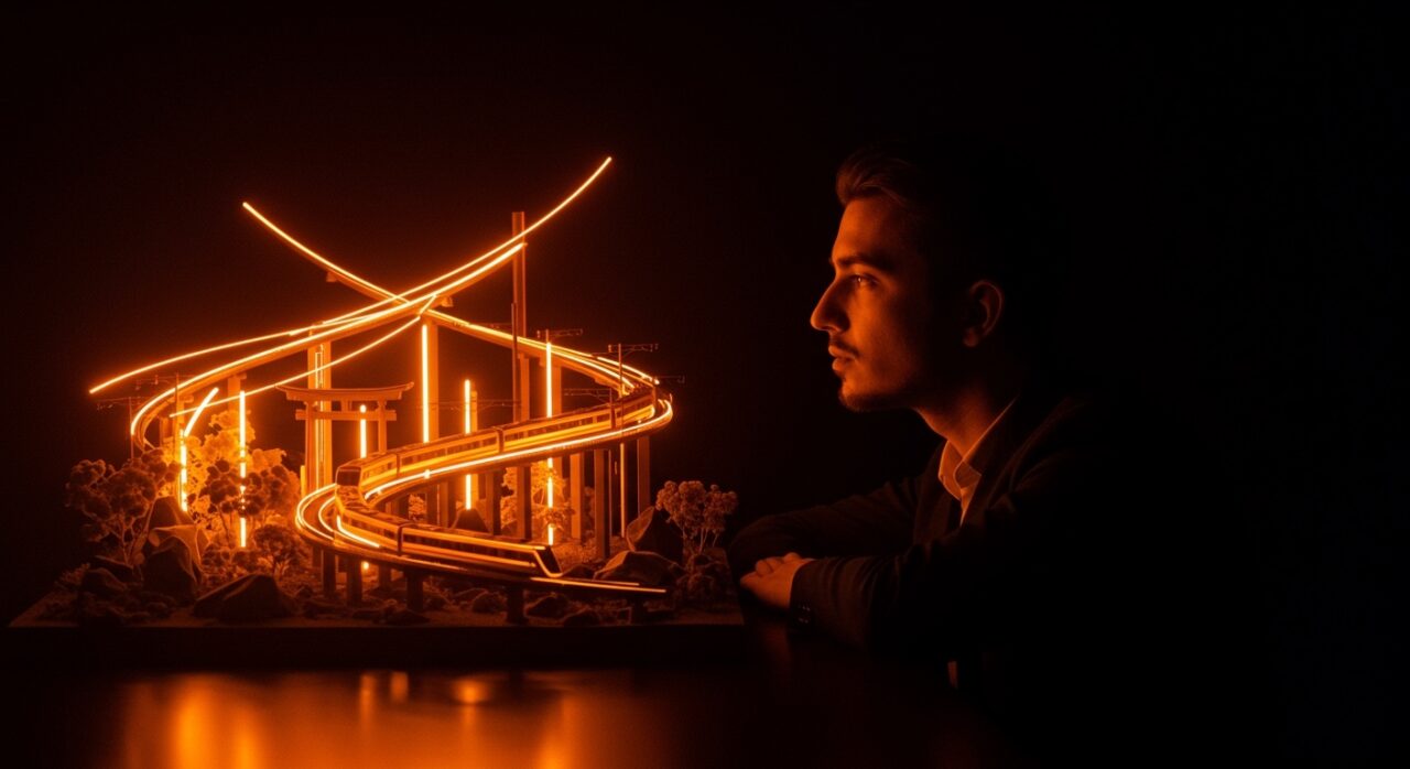 Innovación y creatividad en startups representadas por un fundador latinoamericano inspirado en el caso Tama de Japón con elementos de escalabilidad y estrategia digital.