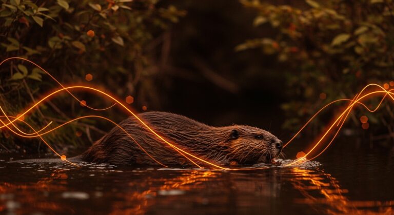 Castor europeo en expansión ecológica en Cataluña, simbolizando tendencias medioambientales y sustentabilidad para startups tecnológicas.