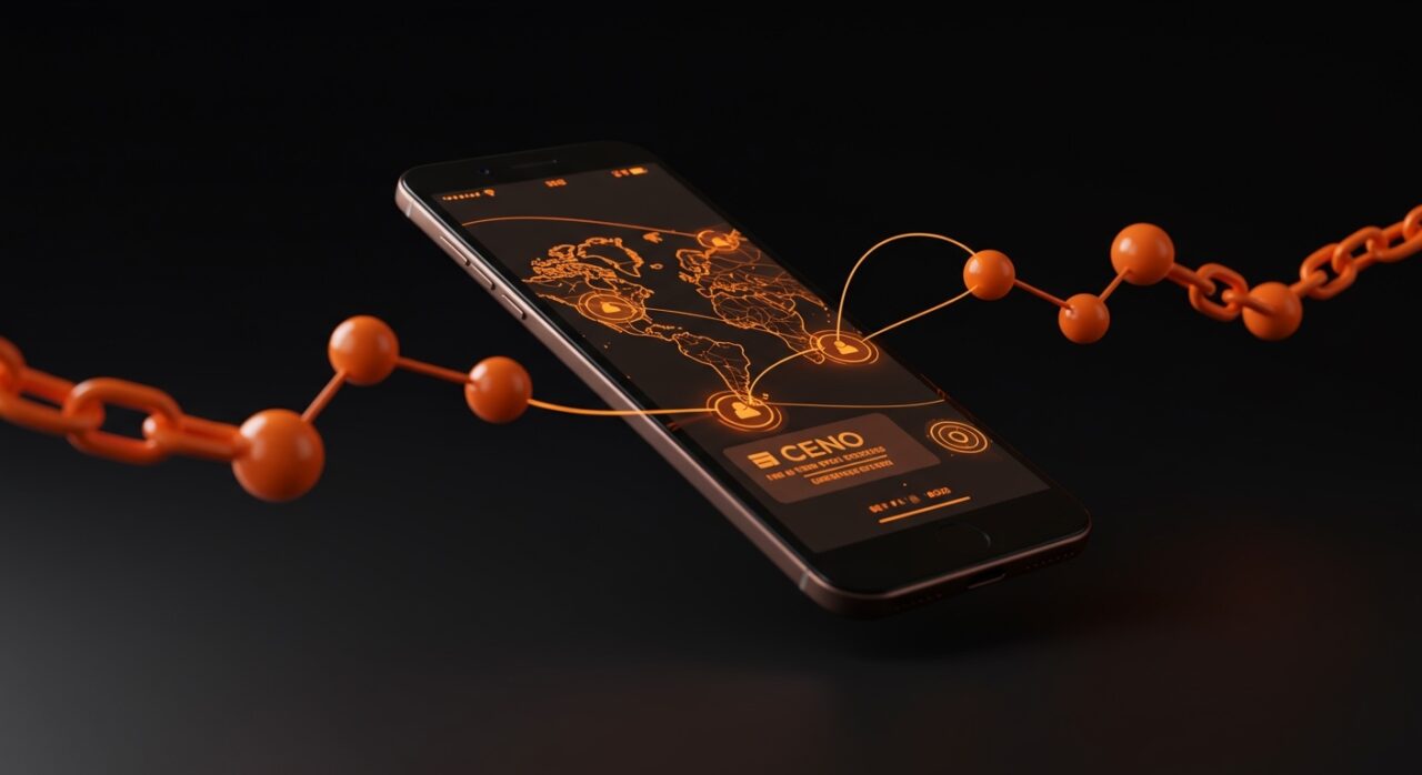 Navegador móvil Ceno usando tecnología peer-to-peer para acceso web sin internet ni censura en ecosistema startup.