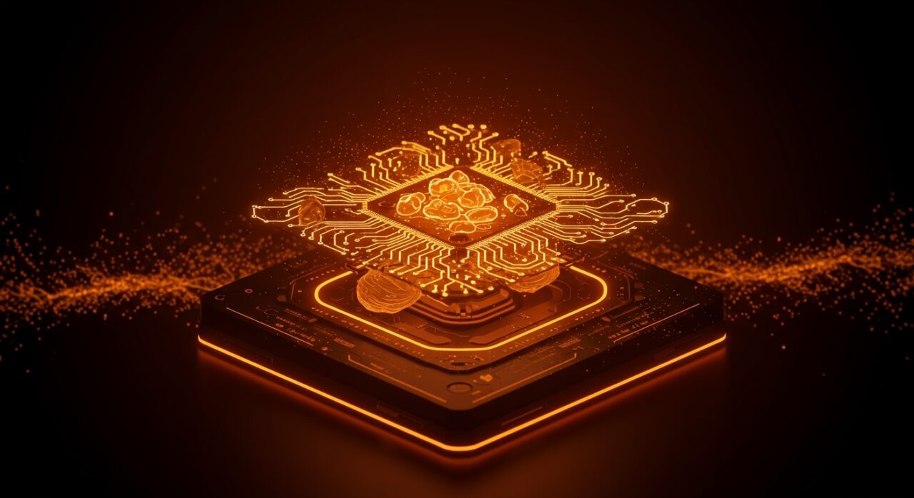 Centro de datos biológicos con células cerebrales humanas representando computación biológica y bioordenadores de Cortical Labs en tecnología sostenible.