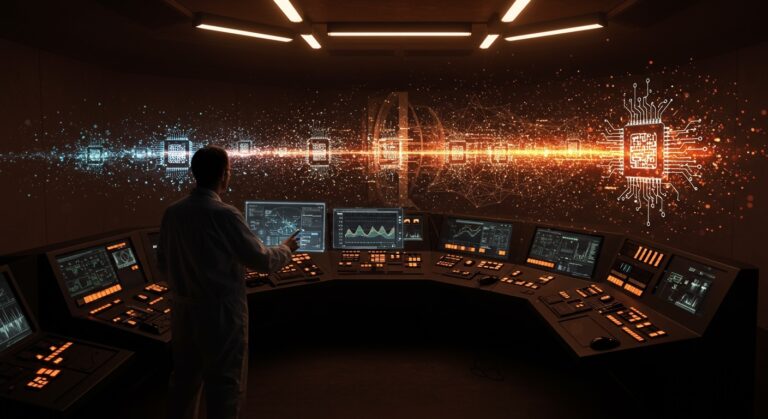 CERN utilizando tiny AI embebida en hardware especializado para filtrar datos masivos del LHC en tiempo real con tecnología avanzada de inteligencia artificial.