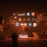 Fundadores de startups colaborando con integraciones de ChatGPT en apps como Spotify, Uber y DoorDash para automatización y escalabilidad.