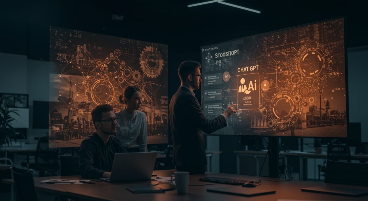 Profesionales utilizando ChatGPT para automatizar procesos y mejorar la productividad en STADLER, ejemplificando la transformación digital en el trabajo del conocimiento.