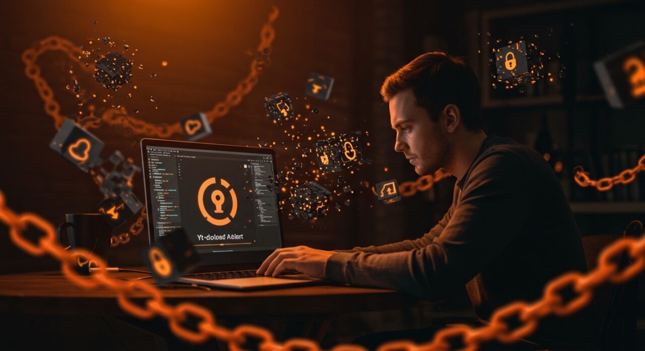 Alerta de descarga sospechosa de yt-dlp en Chrome, destacando seguridad informática y buenas prácticas para founders tech.
