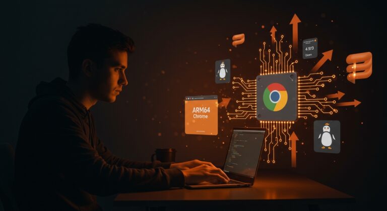 Developer trabajando con Chrome ARM64 Linux en infraestructura ARM, representando la innovación tecnológica en startups y equipos LATAM.