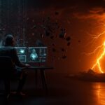 Ciberataque iraní a Stryker representado con hacktivista borrando sistemas y una metáfora visual de riesgos tecnológicos y ciberseguridad en startups.