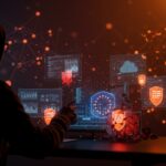 Ciberseguridad en Europa representada por experto protegiendo datos digitales de la Comisión Europea tras un ciberataque.