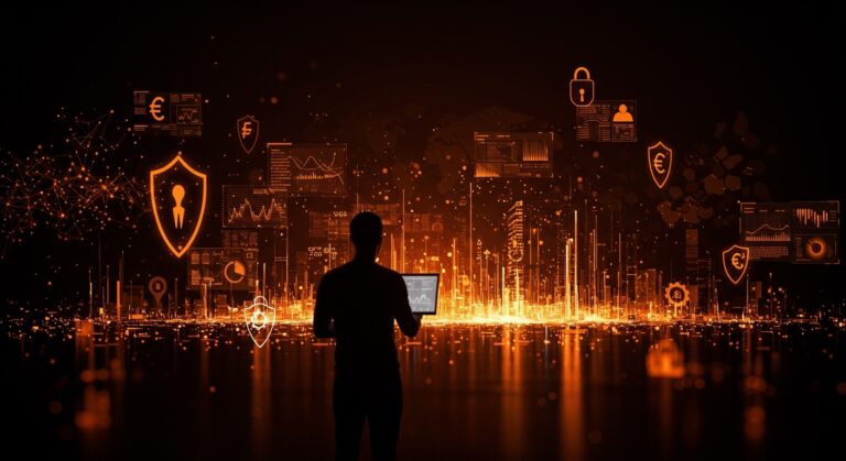 Ciberseguridad controlada por IA en 2026 para startups con automatización SOC y gobernanza europea, imagen conceptual de protección digital.