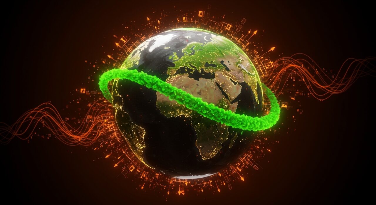 Visualización del cinturón verde migrando al noreste destacando tendencias de cambio climático y oportunidades tecnológicas.