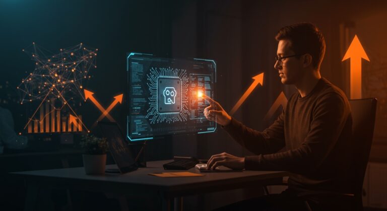 Founder utilizando Claude Code de Anthropic para automatización segura con IA aplicada en un entorno tecnológico moderno.