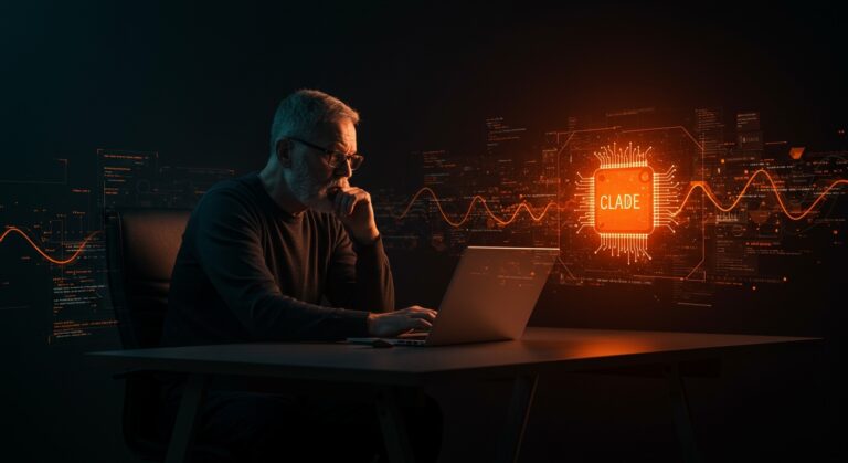 Desarrollador veterano reflexionando sobre la pasión por programar frente a la herramienta de inteligencia artificial Claude Code en un entorno tecnológico moderno.