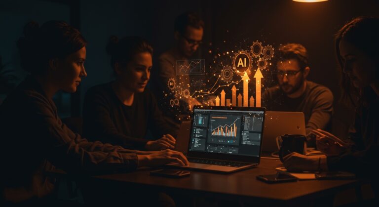 Automatización con IA en MacOS para startups, mostrando colaboración y productividad con herramientas AI de Claude Cowork.