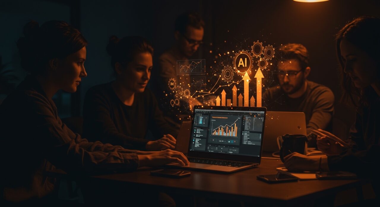Automatización con IA en MacOS para startups, mostrando colaboración y productividad con herramientas AI de Claude Cowork.