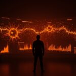 Interrupción global del servicio AI Claude impactando startups en ecosistema tecnológico con gráfica digital y conexiones neuronales fragmentadas.