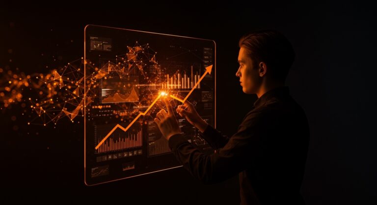 Emprendedor interactuando con interfaz digital que representa la memoria persistente de Claude de Anthropic para aumentar la productividad en startups.