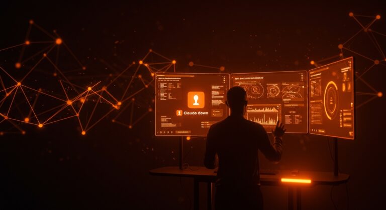 Interfaz digital con notificación de Claude AI caído, ilustrando cómo verificar el estado del servicio y diagnosticar fallos en herramientas de inteligencia artificial.