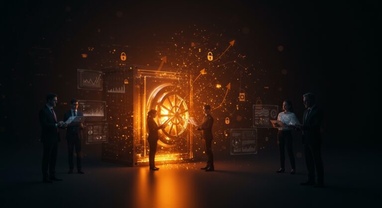 Ilustración digital de soluciones de privacidad y financiamiento en startups, destacando la expansión empresarial de Cloaked en tecnología.