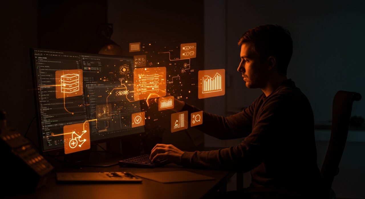Automatización local con containers y CLI para startups, mostrando desarrollo ágil e infraestructura gestionada eficientemente.