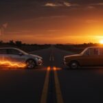 Comparativa visual entre coche eléctrico y gasolina durante Semana Santa 2026 destacando ahorro y movilidad sostenible.