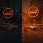 Coches sin etiqueta circulando en Madrid bajo nueva regulación ambiental en 2026 representando movilidad urbana y zonas de bajas emisiones.