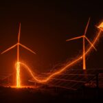 Infraestructura de energía renovable de Colbún destacada con flujos de energía luminosa, simbolizando inversión y sostenibilidad en el mercado energético.