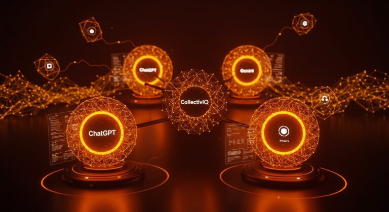 Plataforma de consenso IA CollectivIQ integrando ChatGPT, Claude, Gemini y Grok para respuestas confiables y privacidad en IA generativa empresarial.