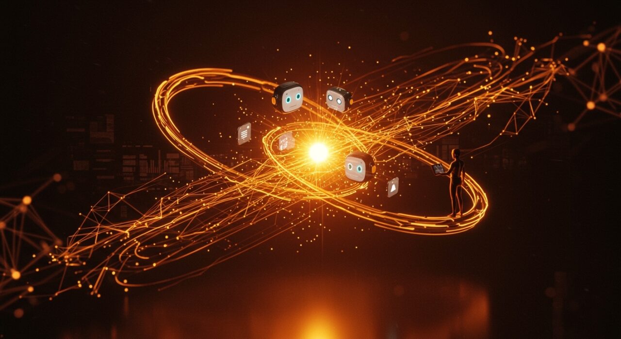 Interfaz futurista integrando chatbots ChatGPT, Claude y Gemini para mejorar precisión y privacidad en IA, destacando la startup CollectivIQ.