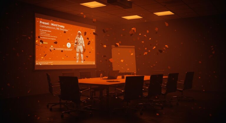Imagen dramática que representa el fallo de comunicación técnica en la presentación de PowerPoint de Boeing que ocasionó el accidente del Columbia en 2003, destacando lecciones para startups.