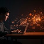 Desarrollador integrando inteligencia artificial en su código, mostrando buenas prácticas para escalabilidad y seguridad en desarrollo de software