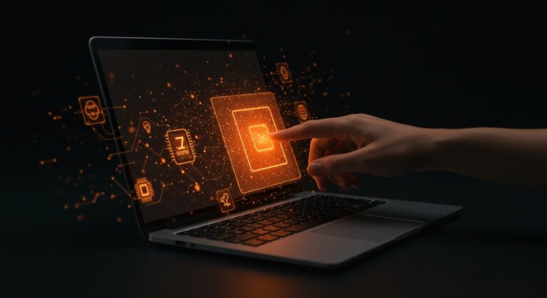 MacBook convertido en pantalla táctil con hardware barato y visión computacional, destacando innovación tecnológica para startups.