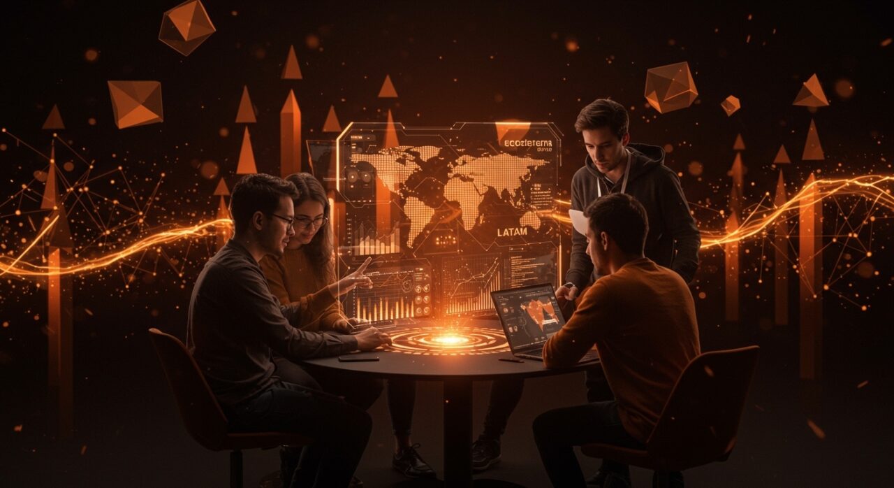 Equipo de startups LATAM colaborando con tecnología de IA autónoma en una convocatoria de innovación tecnológica Transform 2026.