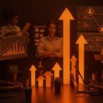 Emprendedoras colaborando en un entorno moderno, simbolizando la convocatoria iNNpulsa Mujeres y el impulso a micronegocios en Colombia.