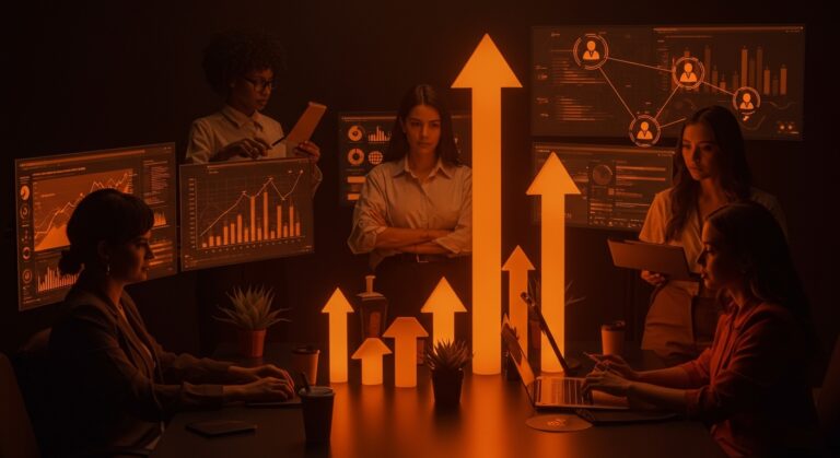 Emprendedoras colaborando en un entorno moderno, simbolizando la convocatoria iNNpulsa Mujeres y el impulso a micronegocios en Colombia.