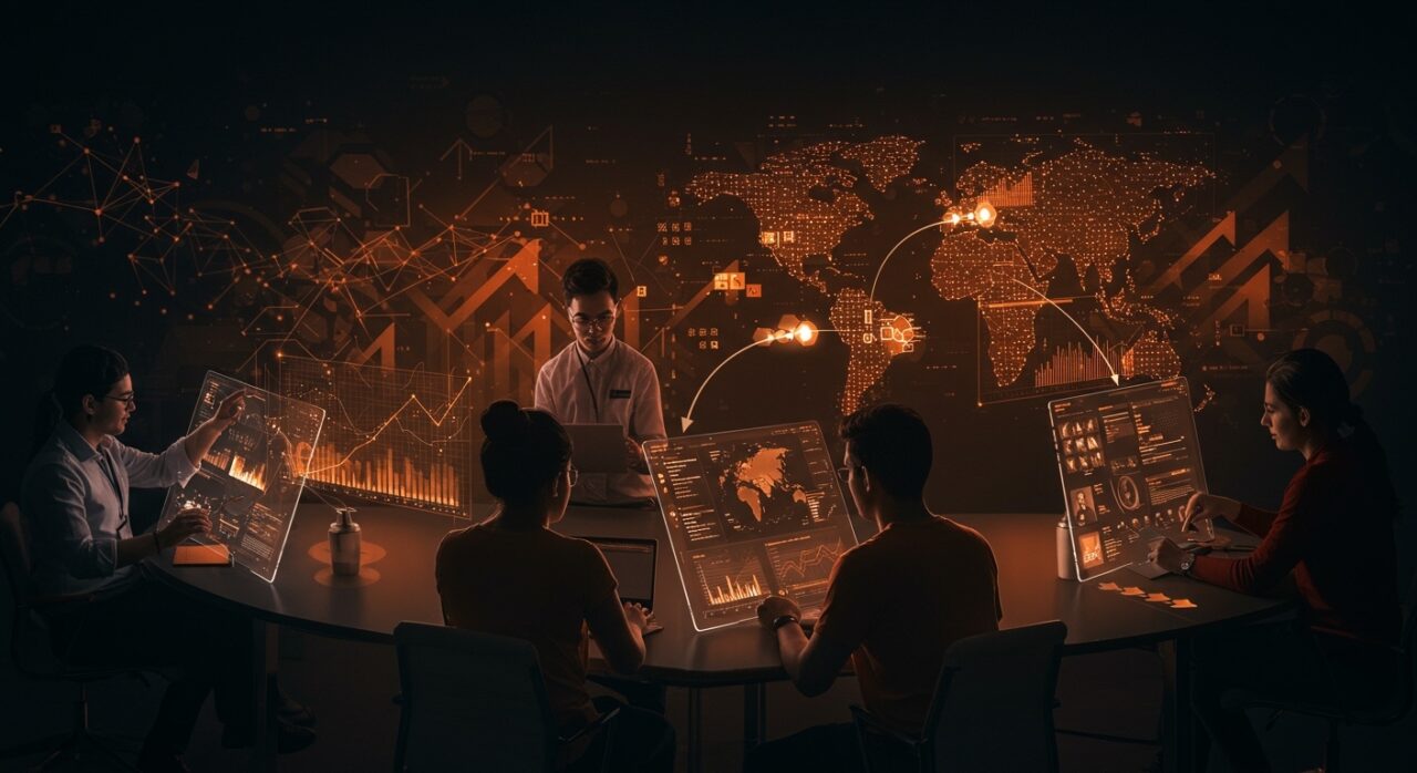 Convocatoria para startups de IA autónoma en LATAM mostrando colaboración e innovación tecnológica en un entorno futurista.