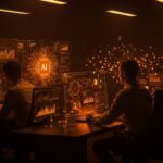 Coordinación TI en automatización e IA para startups en 2026, mostrando colaboración tecnológica avanzada y flujos de trabajo automatizados.