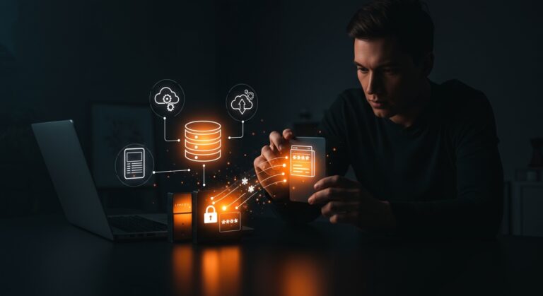 Imagen conceptual de copia de seguridad digital automatizada siguiendo la regla 3-2-1 para protección de datos y credenciales en entorno startup.