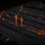 Paneles solares instalados en estacionamientos públicos en Corea del Sur, destacando iniciativas en energía renovable y políticas públicas.