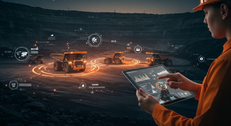 Flota minera con tecnología AI y F1 para eficiencia energética y reducción de combustible en minería chilena.