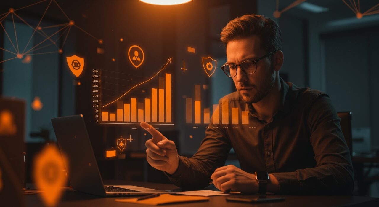 Fundador tech analizando gráficos de cotización desempleo según SEPE en España 2026 con metáforas visuales de protección social y mercado laboral.