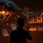 Cofundador tech preocupado frente a un tablero digital con gráficos de incumplimientos en crédito privado 2025 y riesgos financieros.