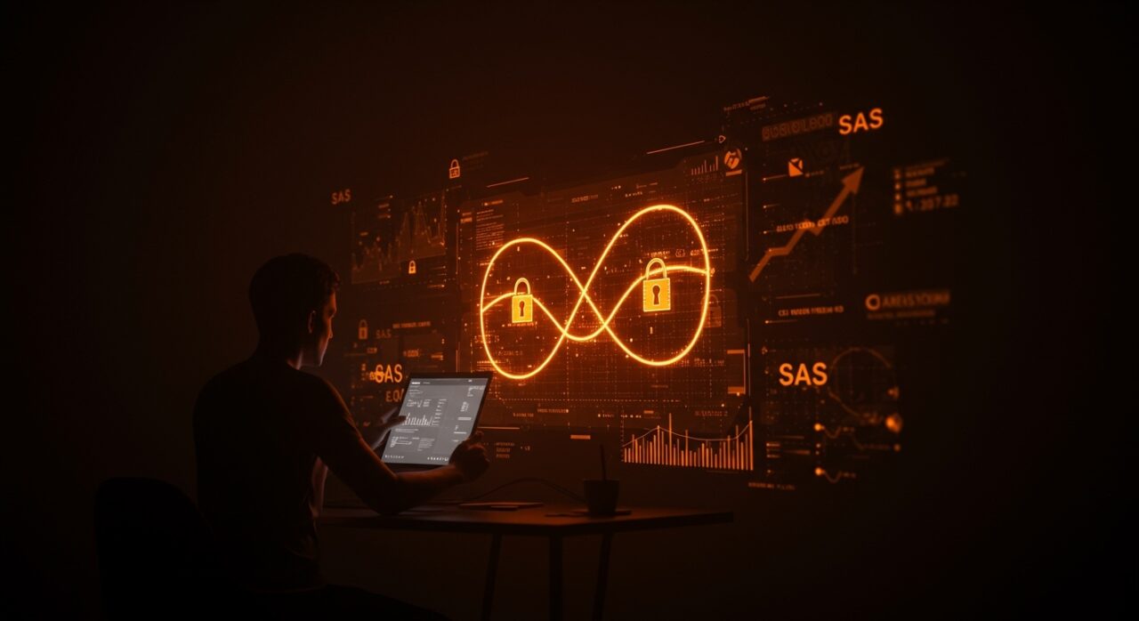Visualización de criptografía de curva elíptica en seguridad SaaS y blockchain con aplicaciones de ECC y crecimiento tecnológico para startups.
