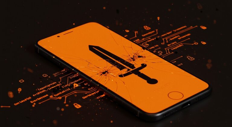 Ilustración de la amenaza DarkSword en iPhone que expone vulnerabilidades de seguridad móvil en el ecosistema startup y Apple iOS.